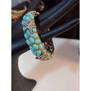 Starfish Clamper Bangle Turquoise Cabochon Rhinestone Bracelet